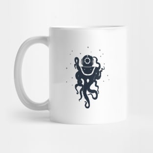 Creative Illustration With Octopus In Diving Helmet.  Adventure, And Nautical Mug